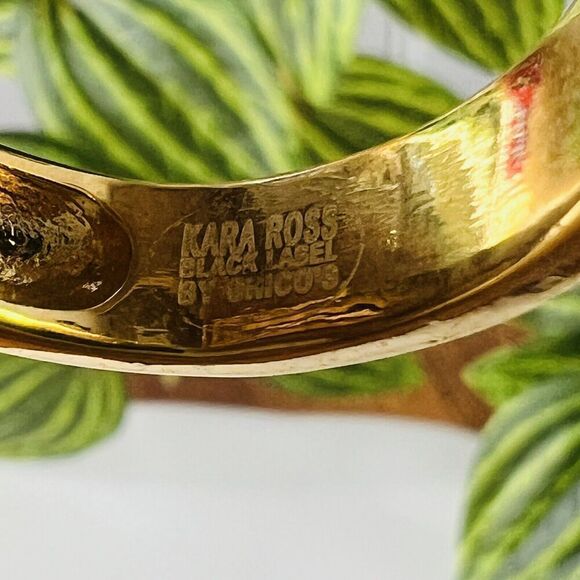 Kara Ross Black Label by Chico’s Ebony Resin Gold Tone Earrings Open Hoop NICE - Picture 5 of 10